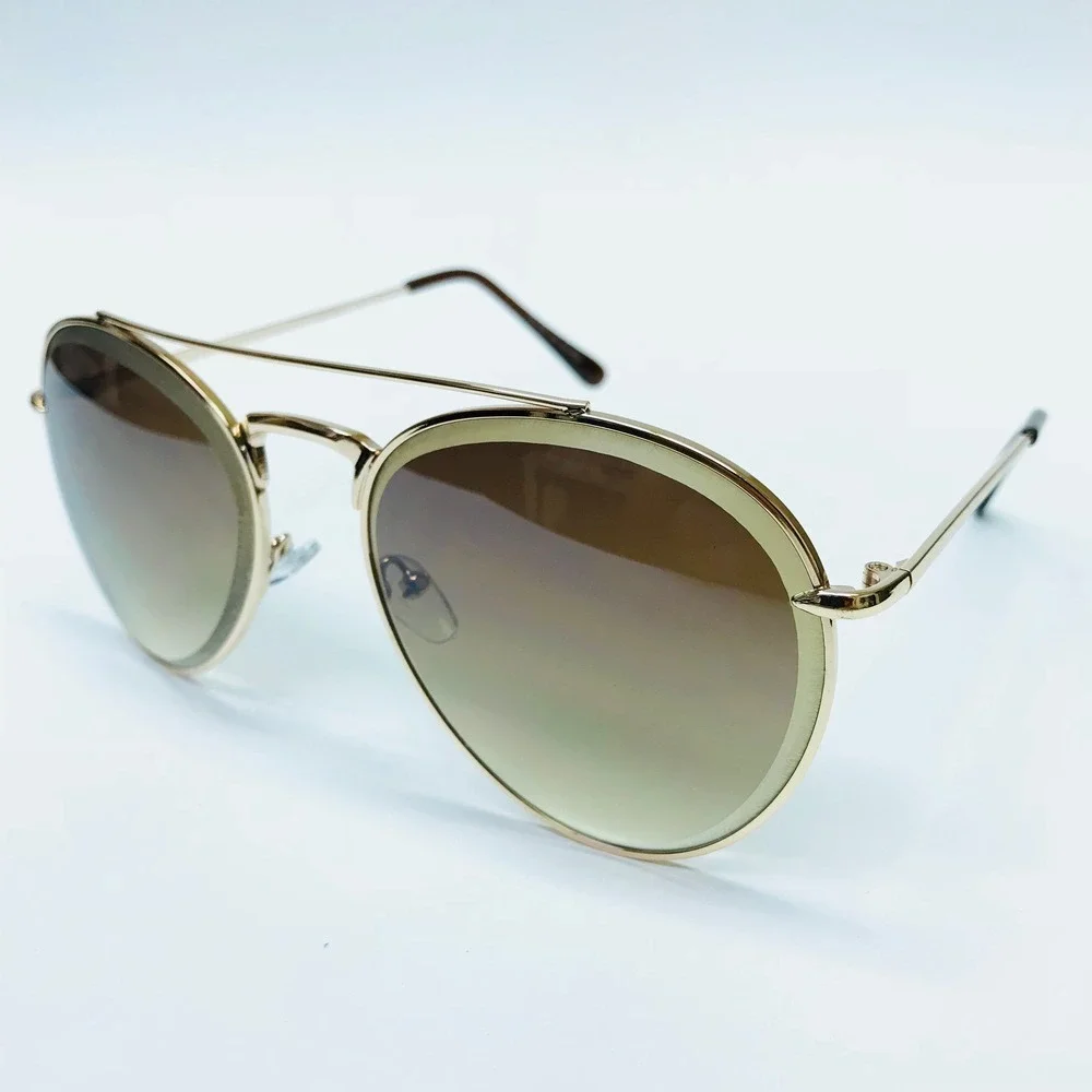 Sunglasses Fashion Classic‎ Retro Round Frame Metal Brown Lens Trendy Lentes New